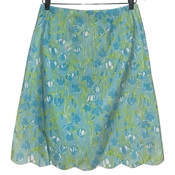Key West Fashions Lilly Pulitzer S White Blue Yellow Print Scalloped Hem Skirt - Picture 1 of 7